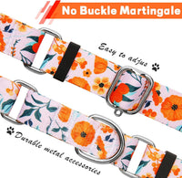 Hikiko Martingale Dog Collar Without Buckle - Retro Orange Flower / Large - image 2