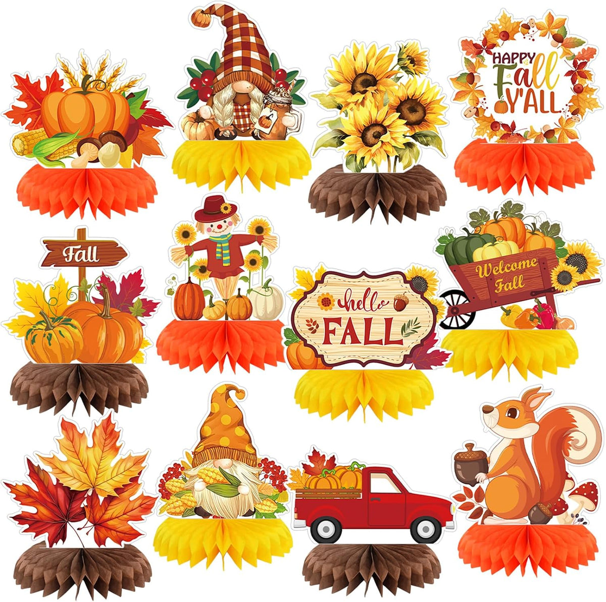 Yuntau Thanksgiving honeycomb centerpieces with pumpkin and gnome designs - view 10