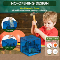 Piggy Bank for Adults Must Break to Open Acrylic Clear Piggy Bank - Blue Cube / 12x12CM - image 4