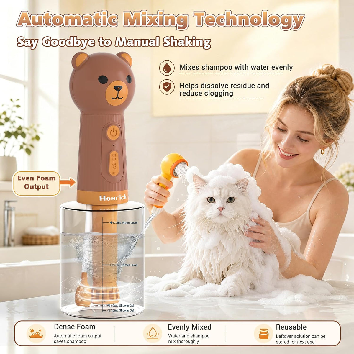 500ml Dog Shampoo Foamer with Auto Mixing - 500ml Bear - image 3