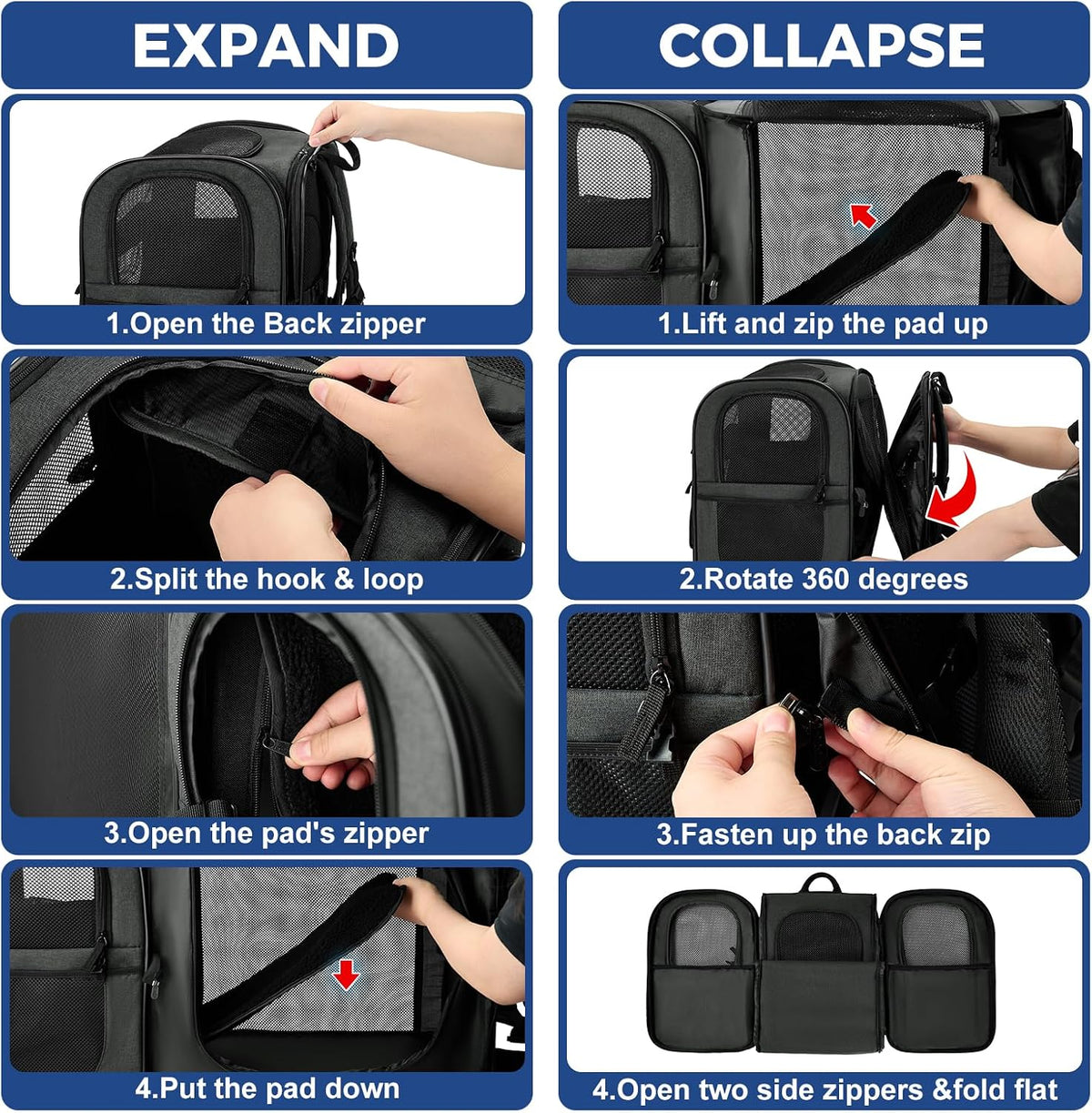 Apollo Walker Cat Backpack Carrier, Support Frame - Black / Large-Expandable - image 2