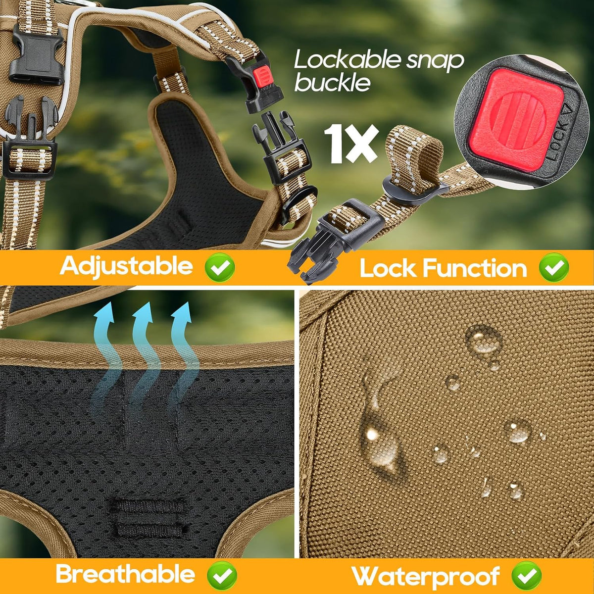 Timos Dog Harness, No Pull Large Sized with 3 Buckles - Small / Lock Khaki - image 2