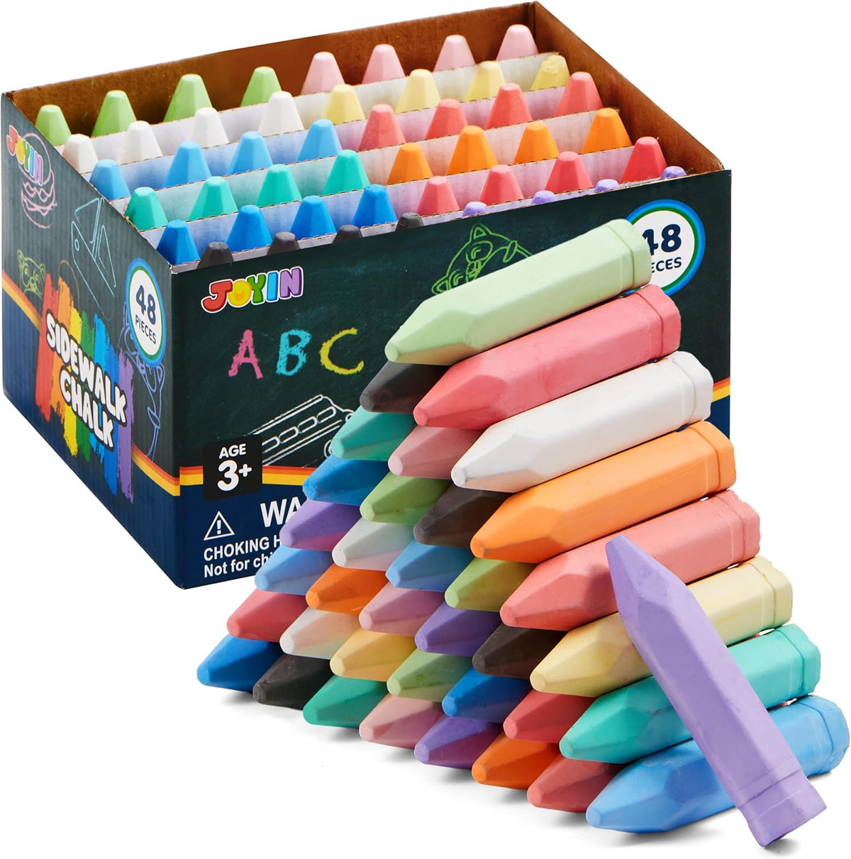 JOYIN 48 PCS Cone Shaped Washable Sidewalk Chalks Set, 12 Colors