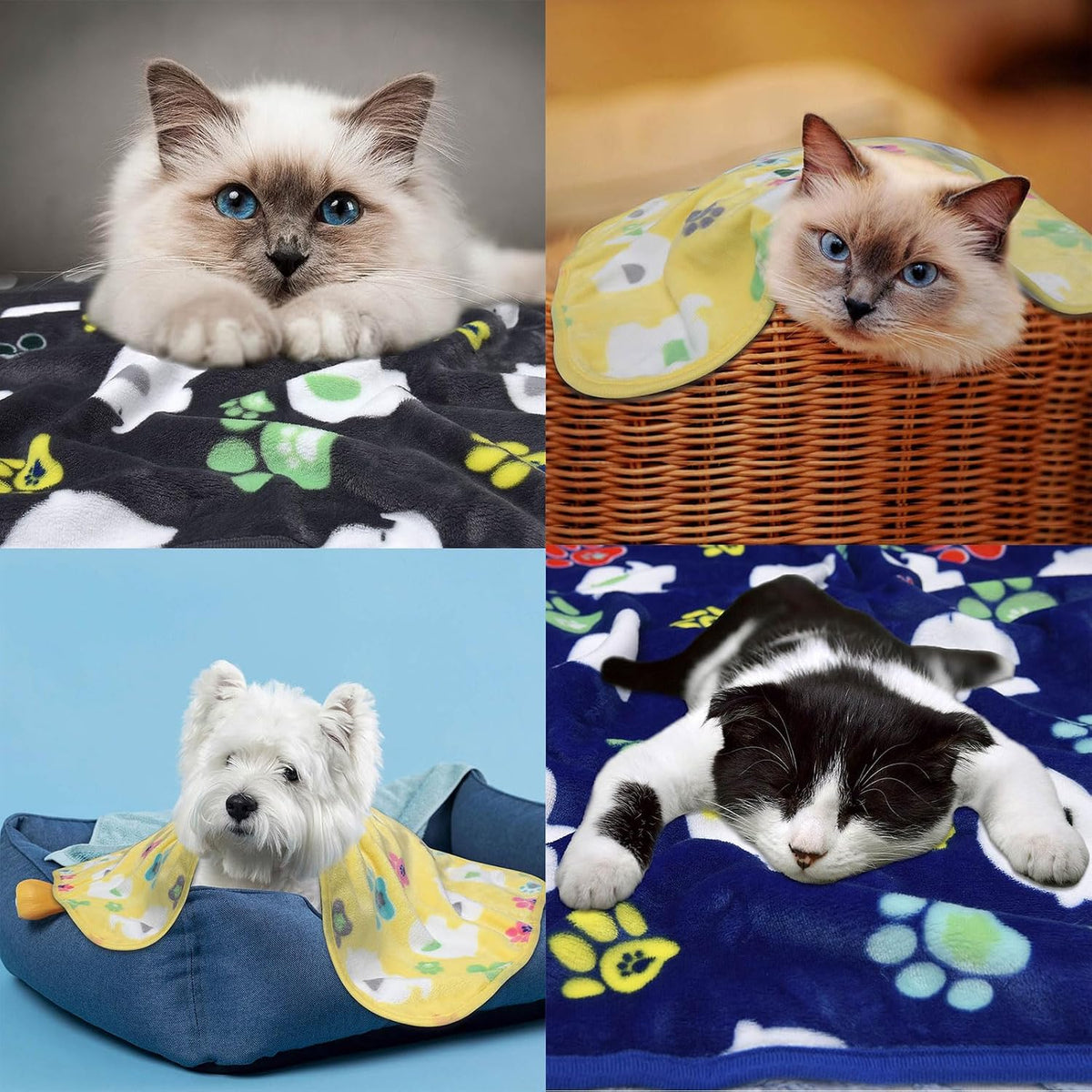 Rezutan Blanket for Large Dogs & Cats Soft Reversible Cute Paw 40"x31" – Essentials for Dogs - Grey/Blue/Yellow / Medium,30x20Inch - image 4