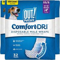 OUT! PetCare Male Dog Diapers, Disposable Belly Bands - XS/S (Pack of 2) / 32 Count