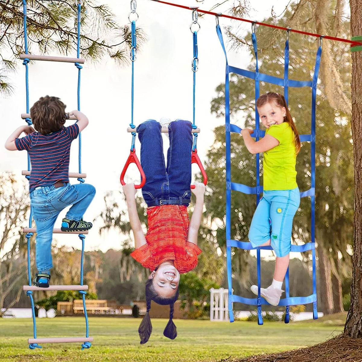 Ninja Warrior Obstacle Course for Kids Backyard - 2x65FT + 10 attachments - image 2