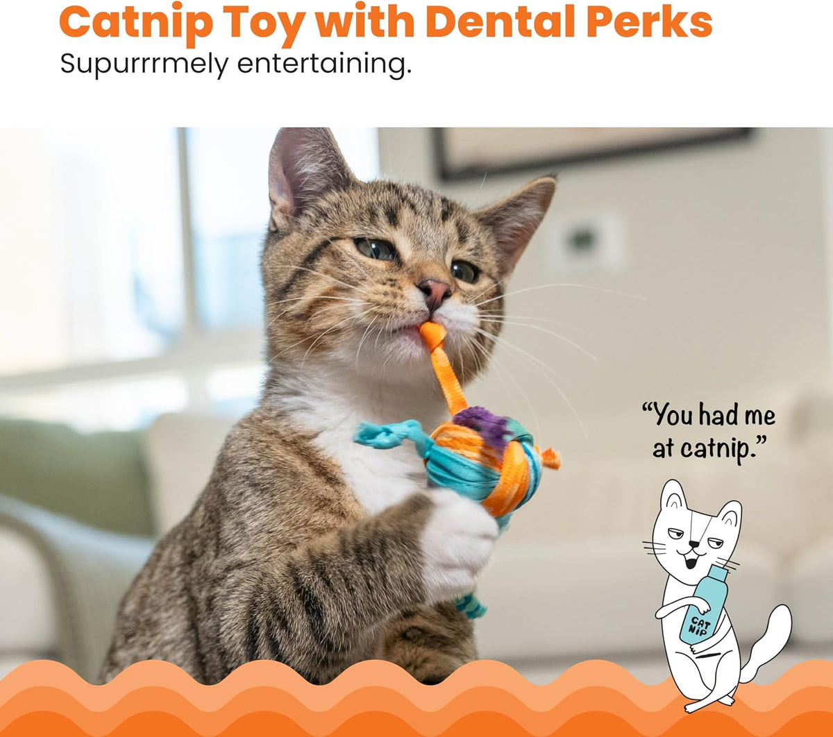 Catstages OrkaKat Wiggle Worm Dental Cat Chew Toy with Catnip - Tons of Tails / One Size (Pack of 1) - image 2