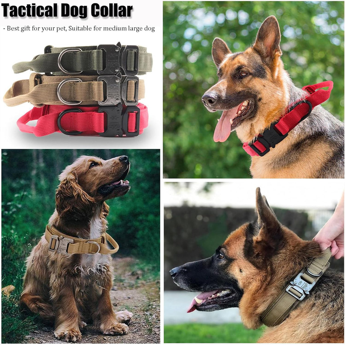 Tactical Dog Collar, Adjustable Military Training Nylon Pet Collar, Black L – Essentials for Dogs - Blue / Small :Width 1",Neck 11.4-13.7" - image 2