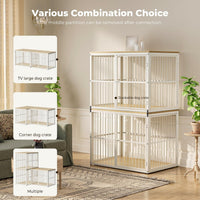 Lyromix 86.62'' Dog Crate Furniture Large Breed TV Stand, Grey – Essentials for Dogs - Natural Beech / 86.6"L x 29.9"W x 33.1"H / TV Stand Crate - image 2