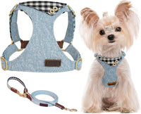 Puppytie XS Dog Harness and Leash Set, Denim Brown, XS – Essentials for Dogs - checked-black / XS(4.5-11lb)