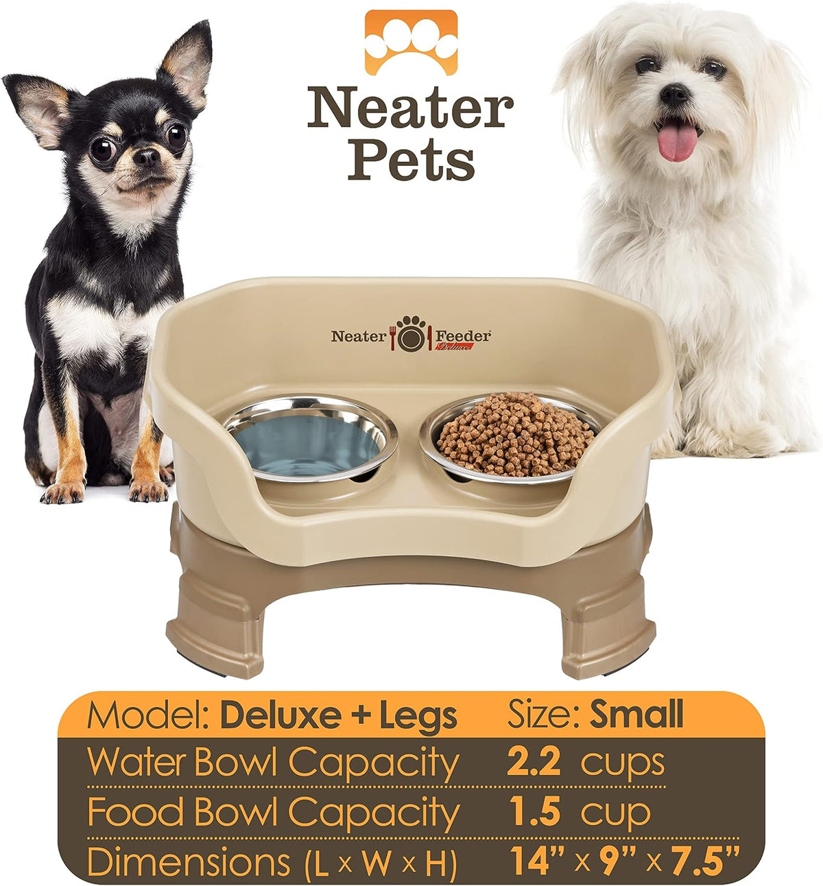 Neater Feeder Deluxe Mess-Proof Elevated Dog Bowls for Large Dogs - Small + Standard Bowl / Cappuccino - image 2