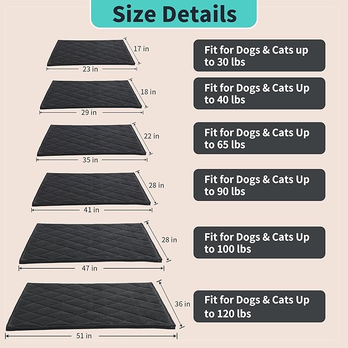 MABOZOO Indestructible Dog Bed, Chew Proof Crate Pad for Aggressive Chewers, Machine Washable Quilted Mat, Durable for Small and Medium Dogs, Black Kennel Pad (18x29 in)