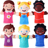 6 Pcs Family Hand Puppets 12 Inch Grandparents, Mom & Dad - Multiculturalism