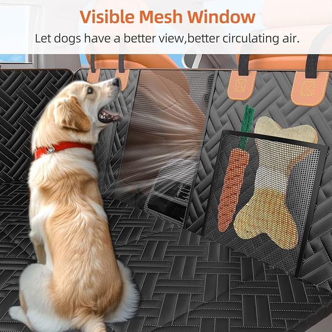 Dog Car Seat Cover for Back Seat,100% Waterproof & Scratchproof Back Seat Pet Cover for Dogs,5MM PP Board Hard Bottom Dog Bed for Car,Supports 400lbs Back Seat Extender for Dogs for Car/SUV
