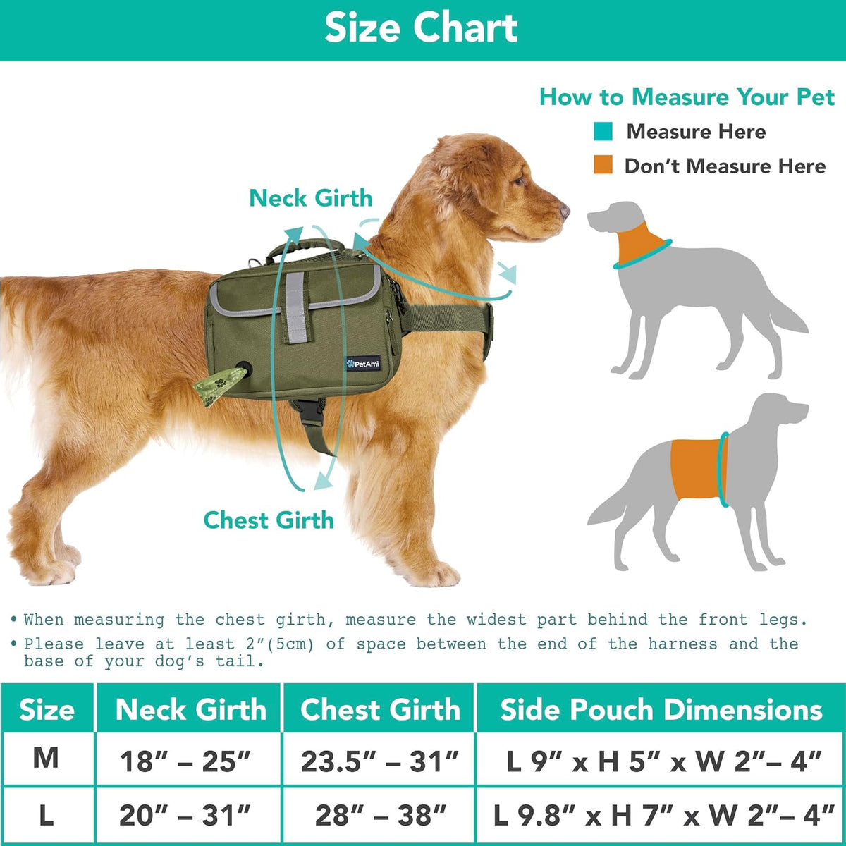 PetAmi Dog Backpack for Medium Large Dogs, Hiking Saddle Bag - Medium / Olive Canvas - image 3
