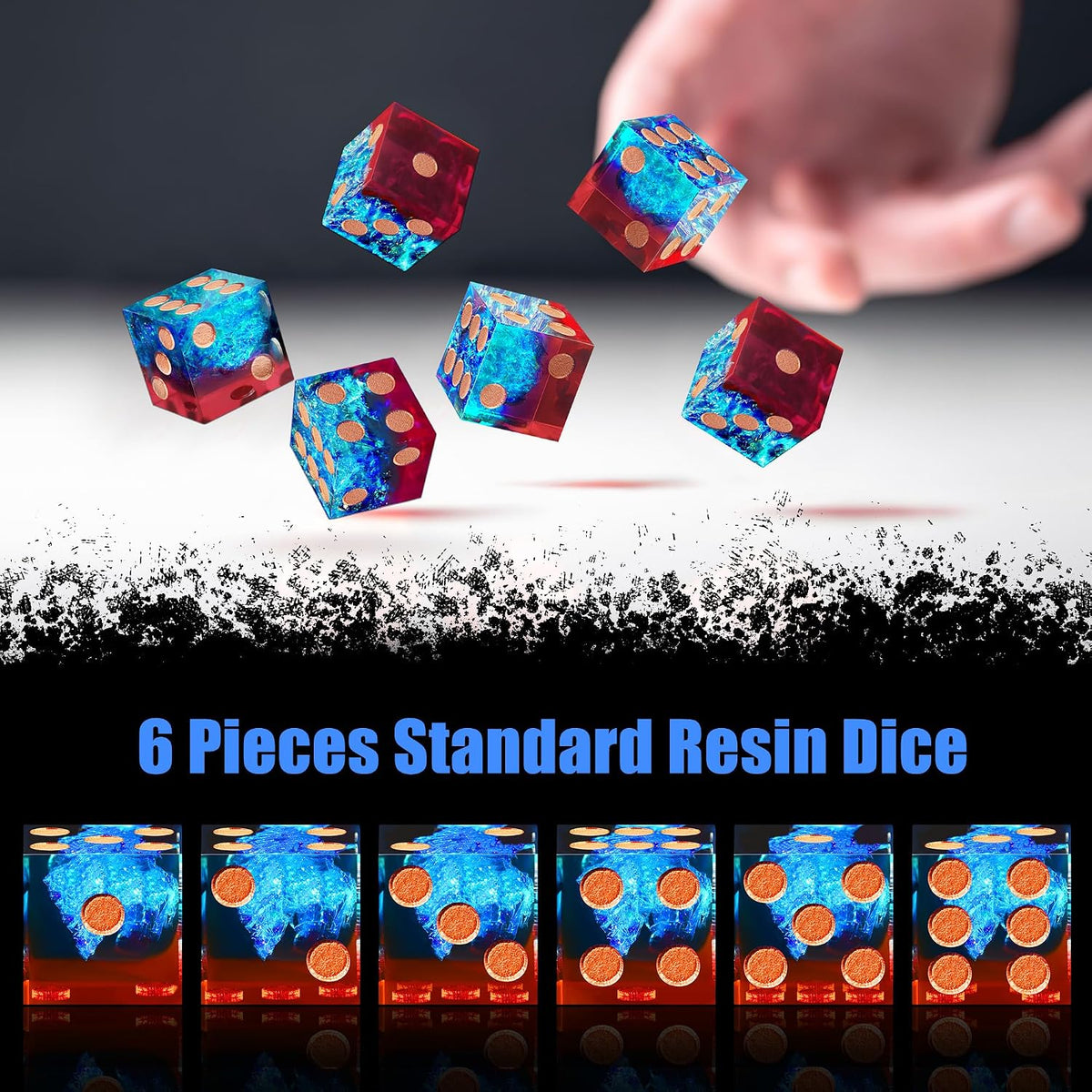 AUSTOR 6-piece 16mm sharp edge resin D6 dice set with metal case - view 12