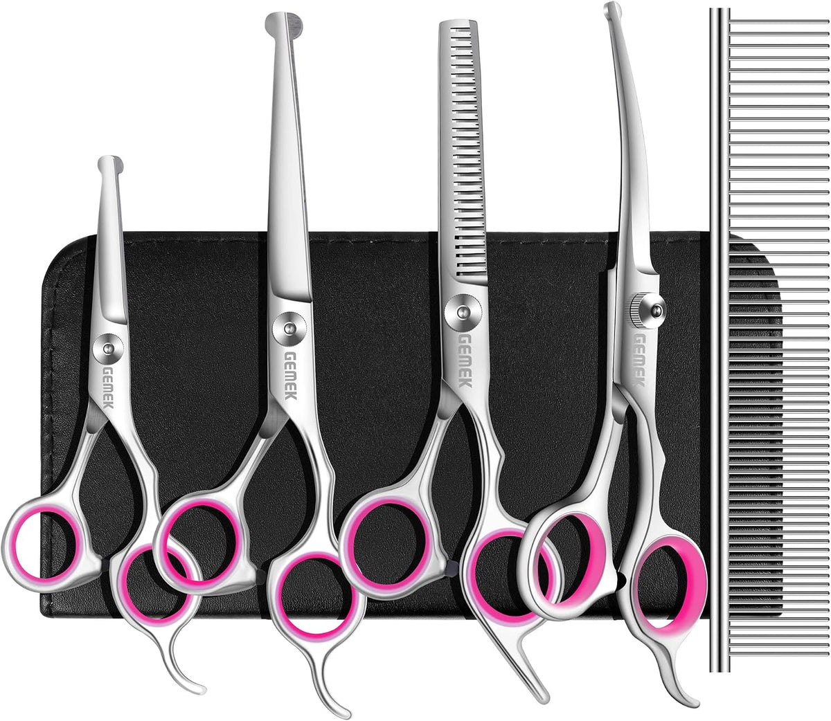 Dog Grooming Scissors with Safety Round Tips Stainless Steel – Essentials for Dogs - Pink