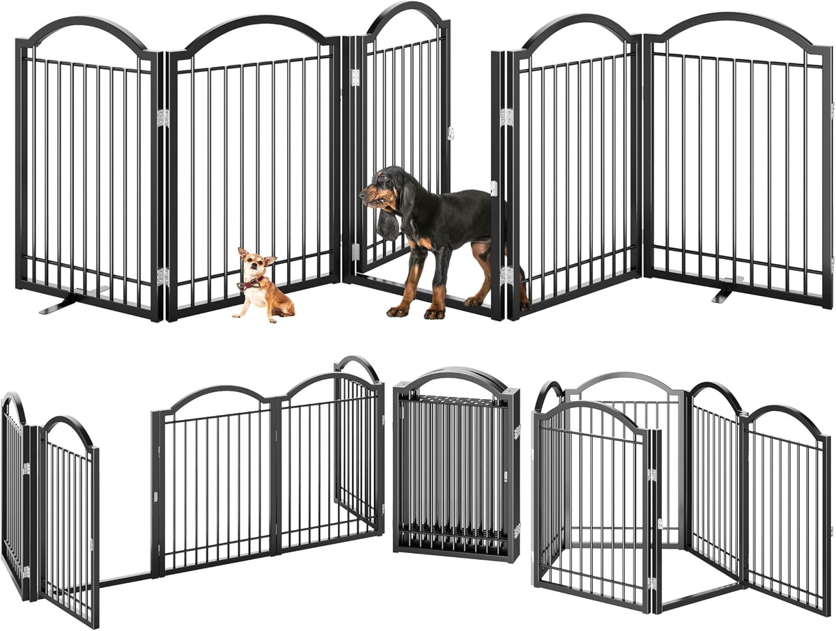 BHG Metal No-Assembly Freestanding Dog Gate with Door Walk Through - Black / 5 panels - image 3