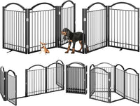 BHG Metal No-Assembly Freestanding Dog Gate with Door Walk Through, Extra Wide 120", Extra Tall 32" Pet Gate, Accordion Puppy Folding Playpen Dog Fence, with 2PCS Support (Black, 5 Panels)