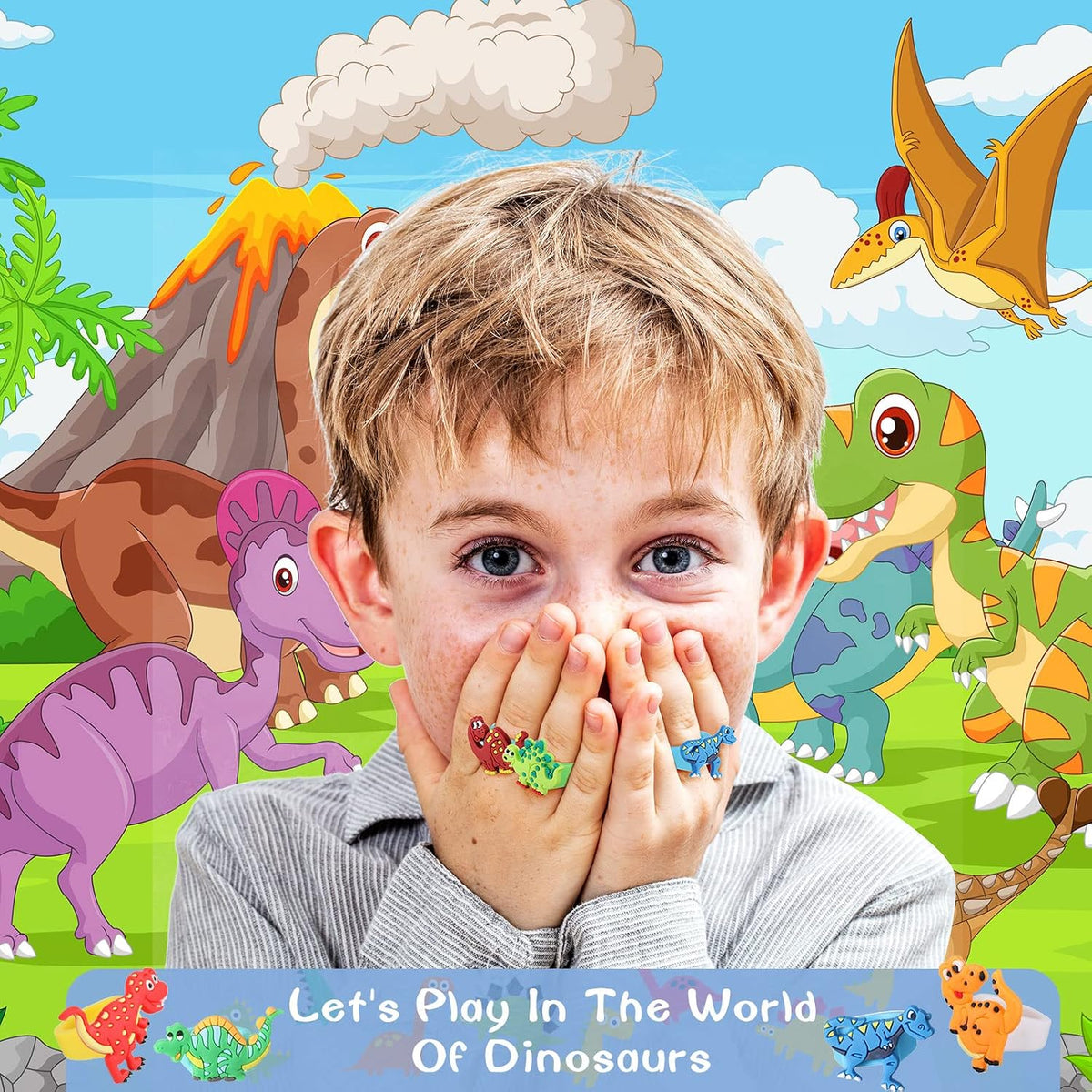 Chalyna 24 pack soft rubber dinosaur rings for kids in twelve styles - view 8