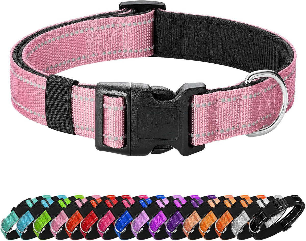 Reflective Dog Collar, Adjustable Nylon for Medium Dogs - Pink / S:width 5/8"neck 10.5-16"