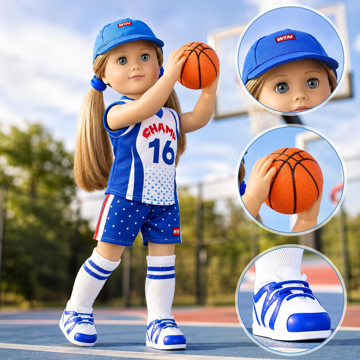 ARTST 18 inch doll soccer outfit with shirt, shorts, socks, headwear, shoes and mini soccer ball - view 9