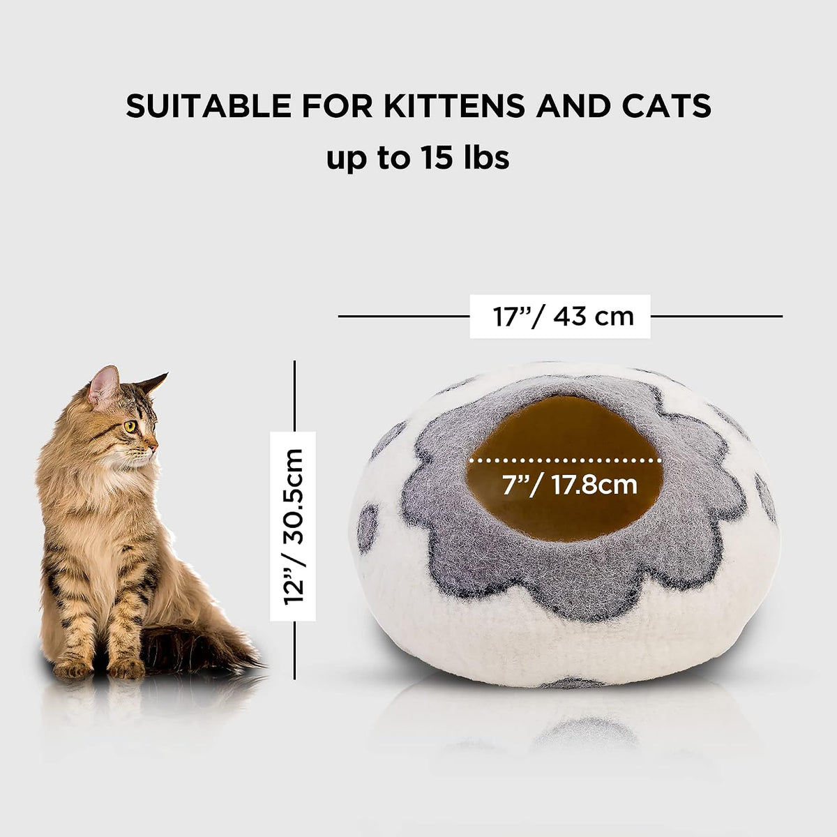 Woolygon Felt Cat Cave Bed, Merino Wool, Handcrafted – Essentials for Cats - White Flower - image 2