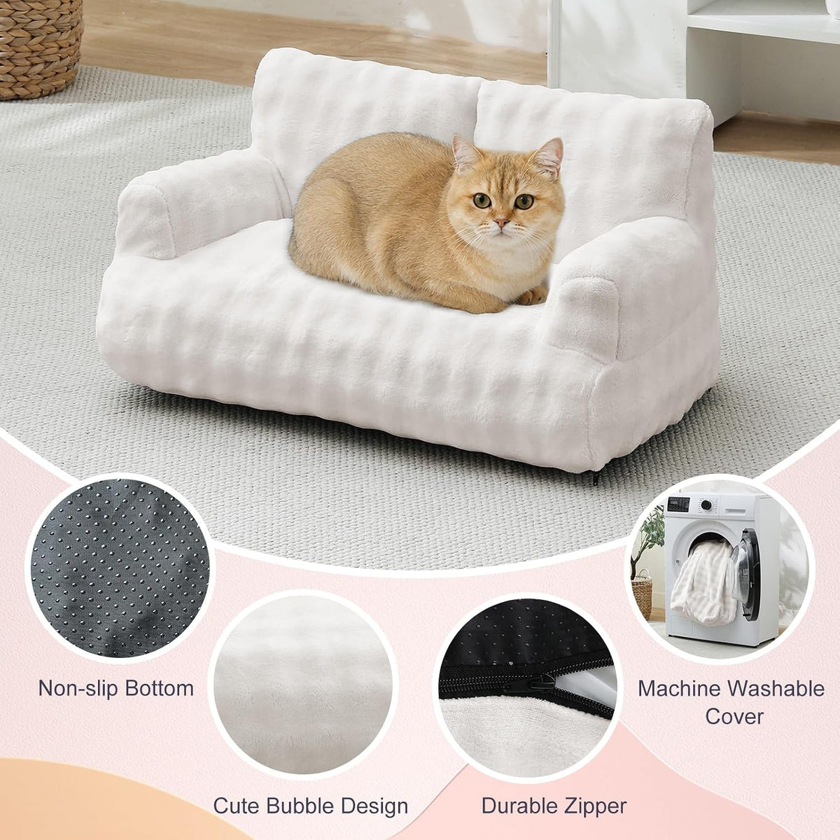 Cat Couch Bed, Cute Pet Sofa for Indoor Cats, 26"x15" - Cream White / 26"L x 15"W x 12.5"Th - image 3
