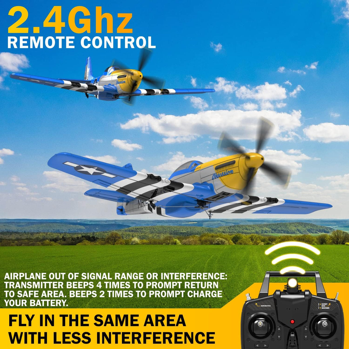 LEAMBE 4 Channel RC Plane, Ready to Fly Aerobatic Aircraft - Light Blue / Large - image 2