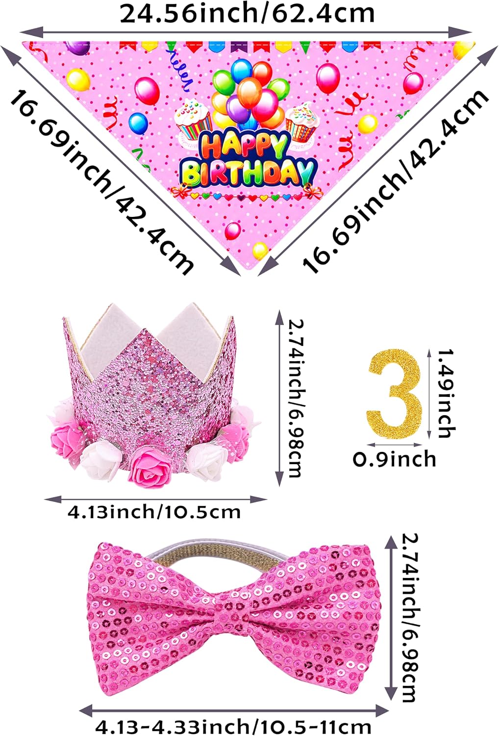 PET SHOW Pink Crown Dog Birthday Party Hat for Girls Reusable - Pink Birthday Kit - image 2