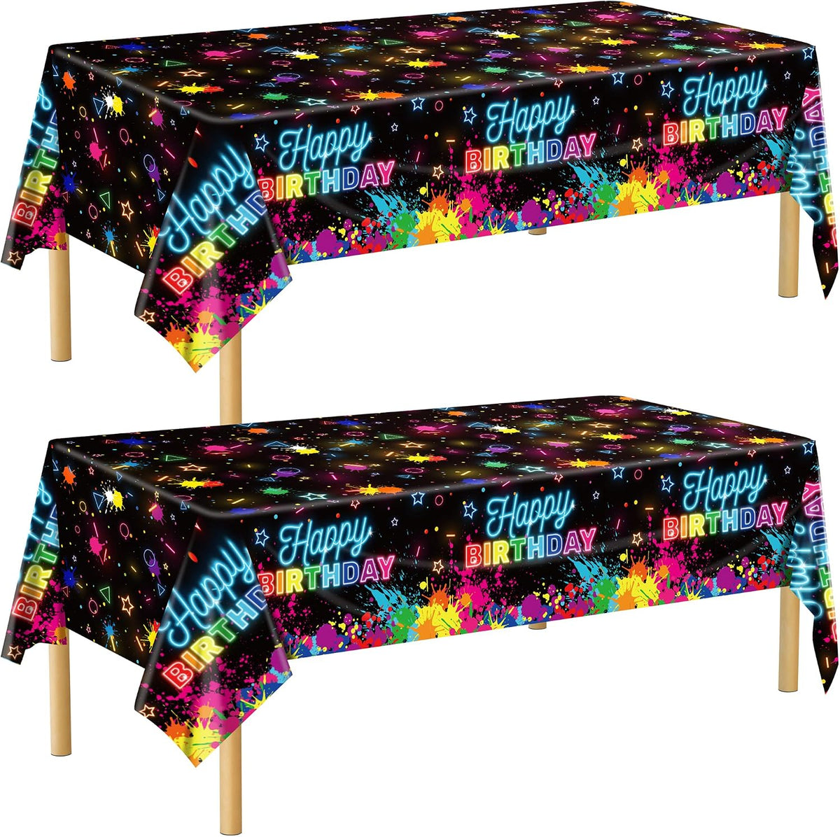 durony 2 Pieces Halloween Candy Corn Disposable Tablecloths 108 x 54 - 2 / Neon Birthday