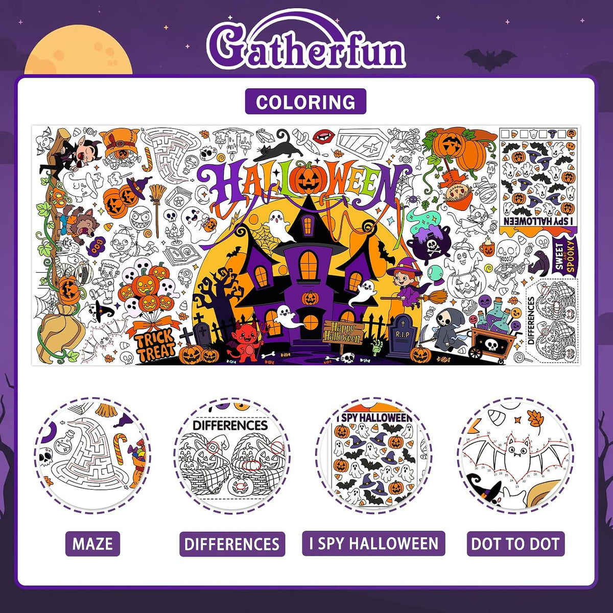 Halloween Activity Poster, Halloween Tablecloth for Kids - Halloween - image 2