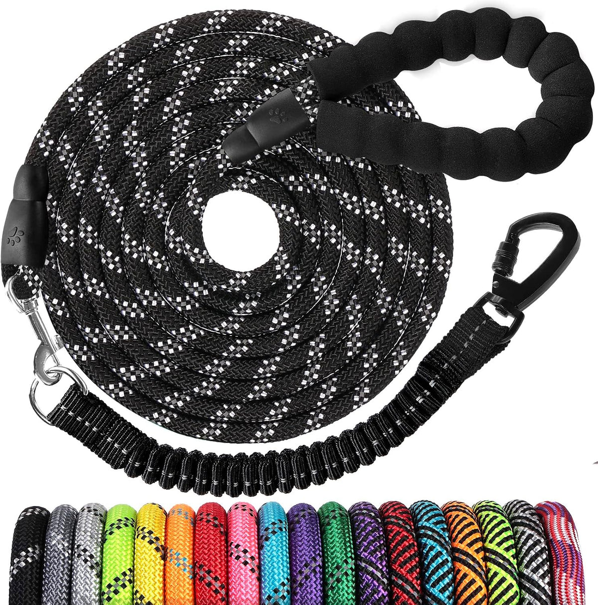 Long Dog Leash 15 FT: Heavy Duty Rope Leashes for Dogs Training - Black / 30ft*1/3''