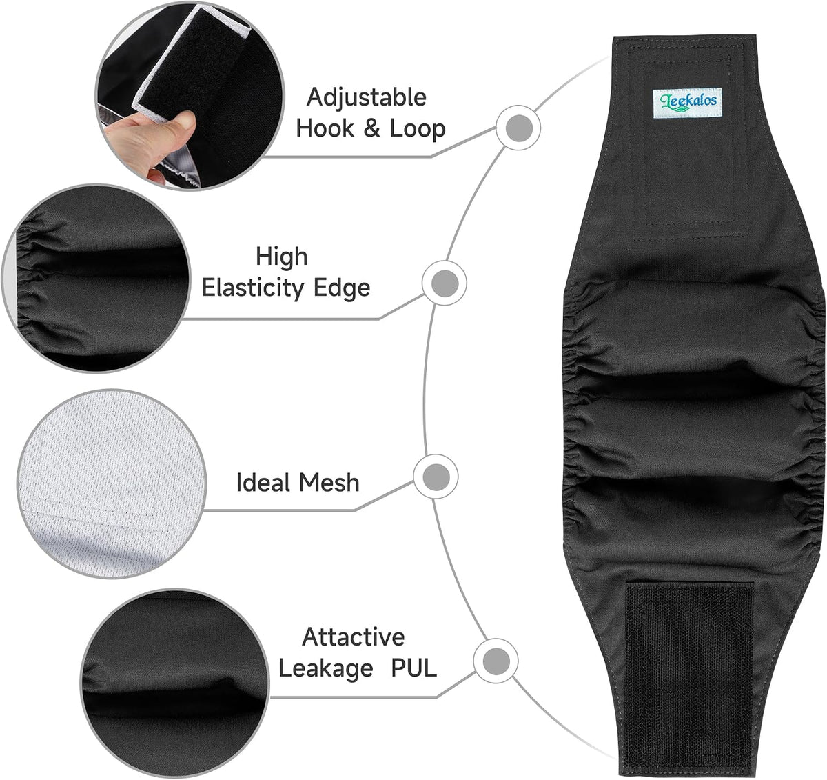 Washable Belly Bands for Male Dogs, Reusable Dog Diapers Male - Large (18"-21") / Black - image 2