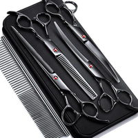 Gimars 7.0in Professional 4CR Stainless Steel Safety Round Tip 6 in 1 Dog Grooming Scissors Heavy Duty Titanium Coated Pet Grooming Scissor for Dogs, Cats and Other Animals