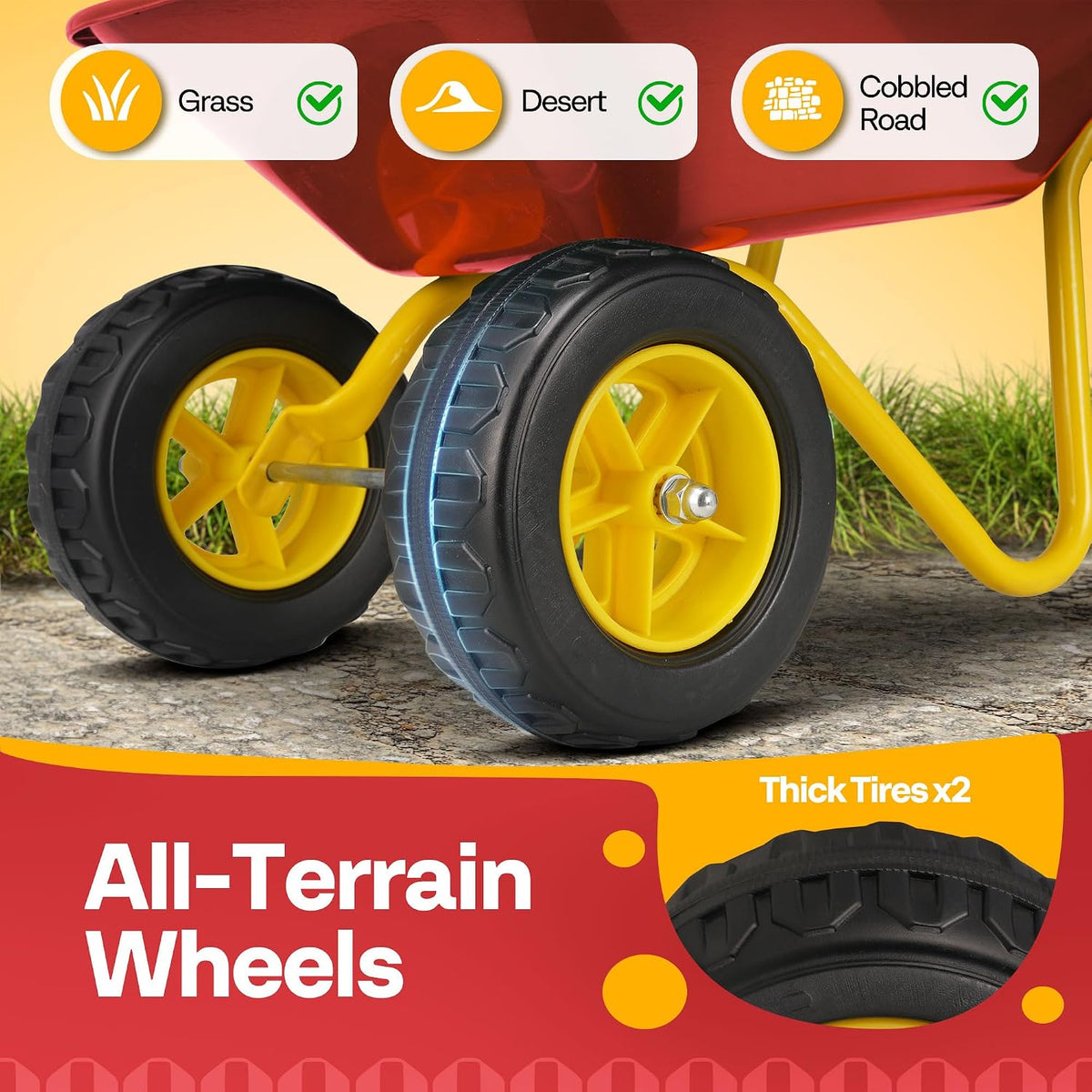 VIVOHOME kids wheelbarrow with two wheels, metal frame and plastic shovel - view 5