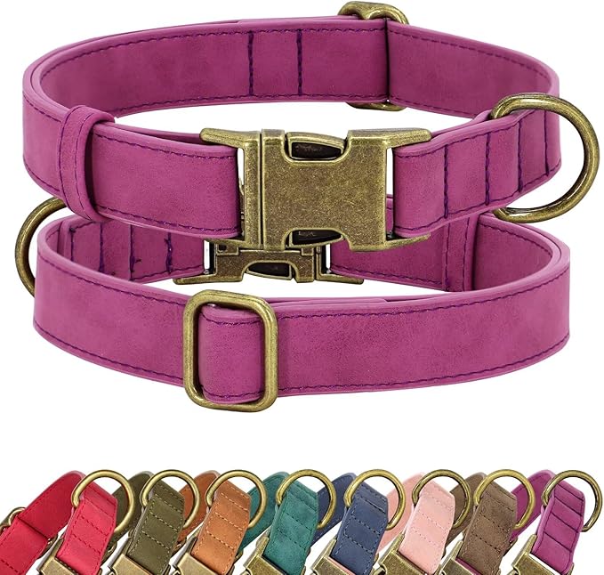 Didog Soft PU Leather Dog Collar, Stylish Quick Released Dog Collars for Large Dogs, Easy Clean Adjustable Pet Collar for Daily Walking, Purple, XL Fit 17-27" Neck