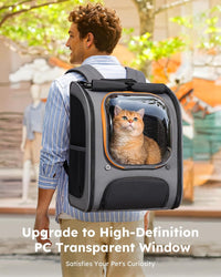Pecute Cat Backpack Carrier, Large Space Cat Bubble Backpack - Gray-on-Gray Color Blocking / 12.6"L x 10.2"W x 16.5"H - image 2