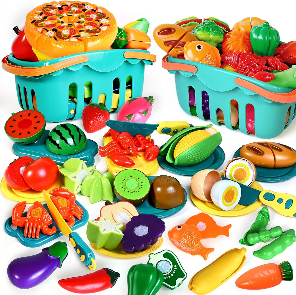 100 Pcs Play Food Set for Kids Kitchen - Blue