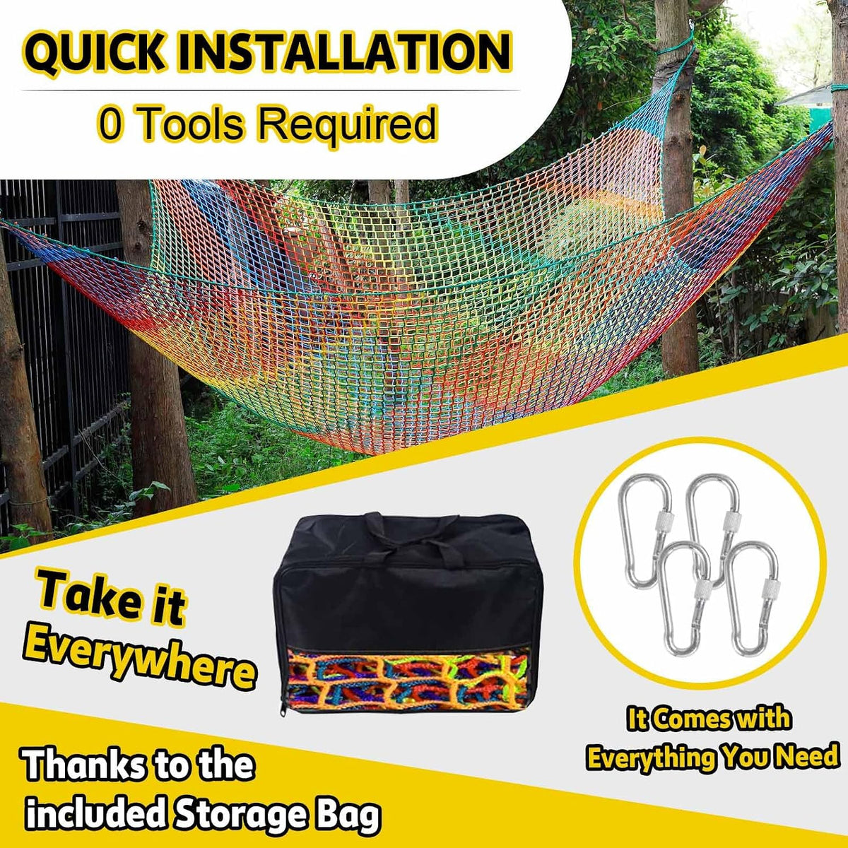 Climbing Net for Kids - 9.9FT x 9.9FT Double Layers Heavy Duty Playground Safety Net, Climbing - Rainbow / 6.6' x 9.9' - image 4