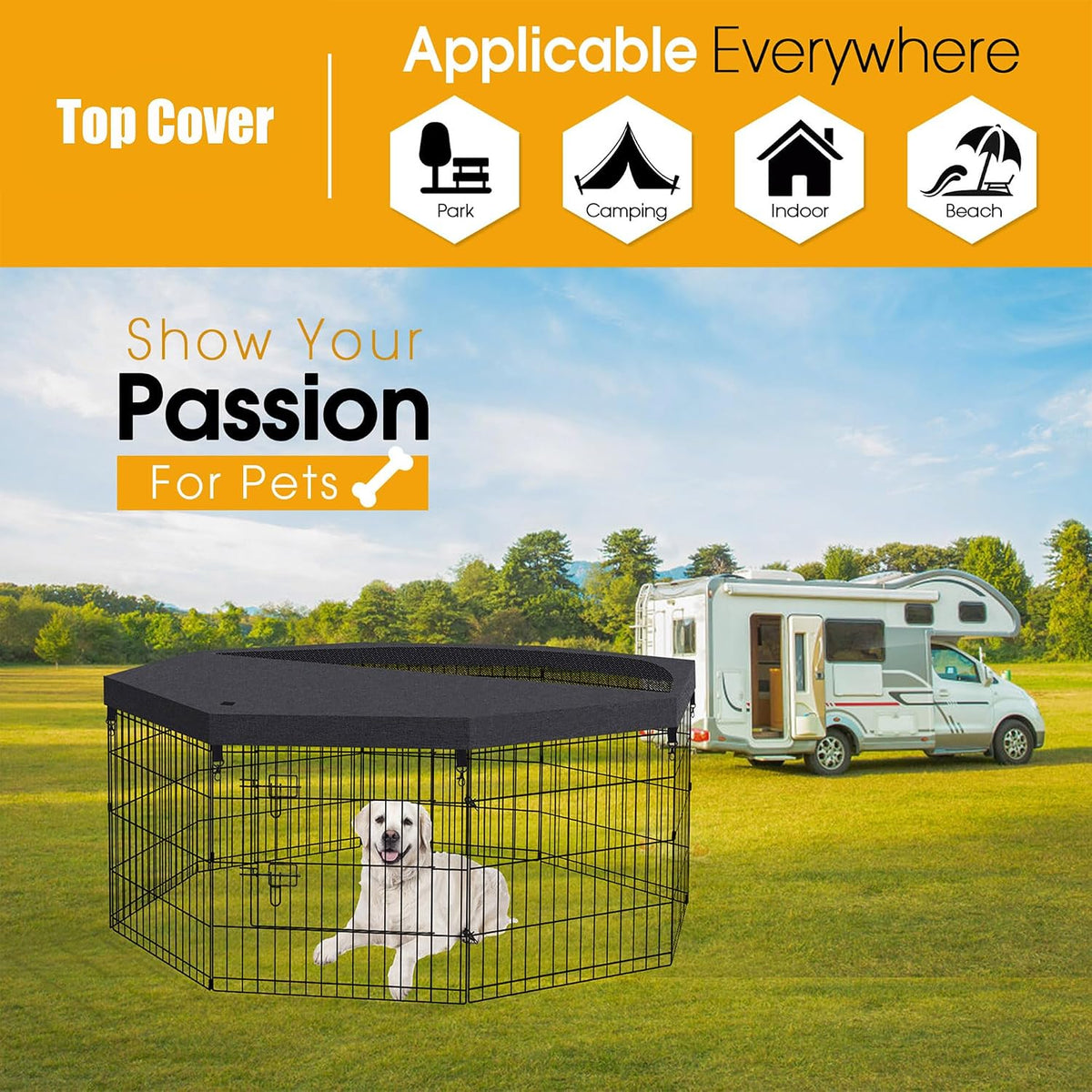 PEEKABOO Foldable Rustproof Dog Playpen with Door, 8 Panels 24"H – Essentials for Dogs - Only Octagonal Top Cover - image 3