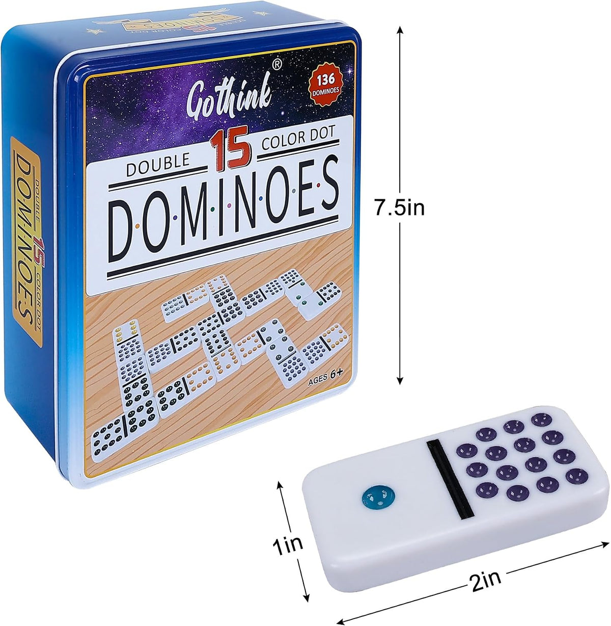 Offelec Double Six Dominoes Set - Double 15 Colored Dot Dominoes - image 2