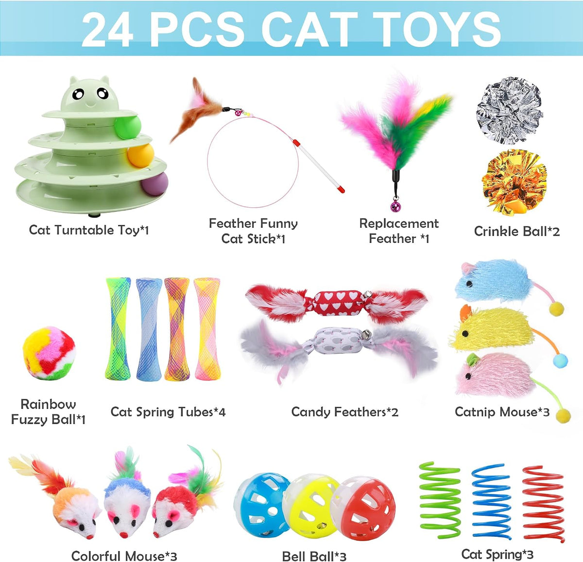UPSKY Cat Toy Roller 3-Level Turntable Cat Toys with Six Colorful - D-Fruit Green - image 3