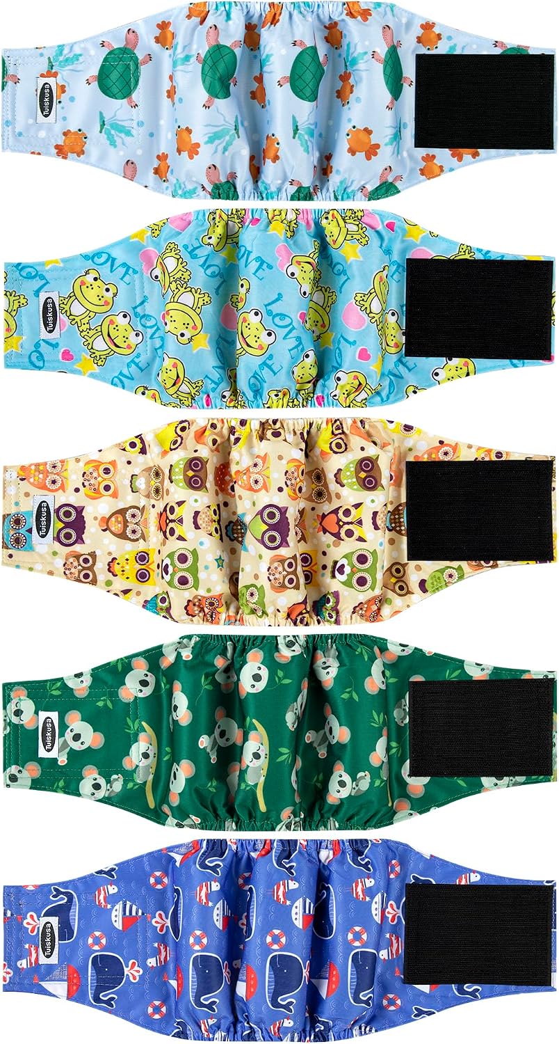 Tuiskusa Male Dog Diapers - Frogs Turtles / X-Large