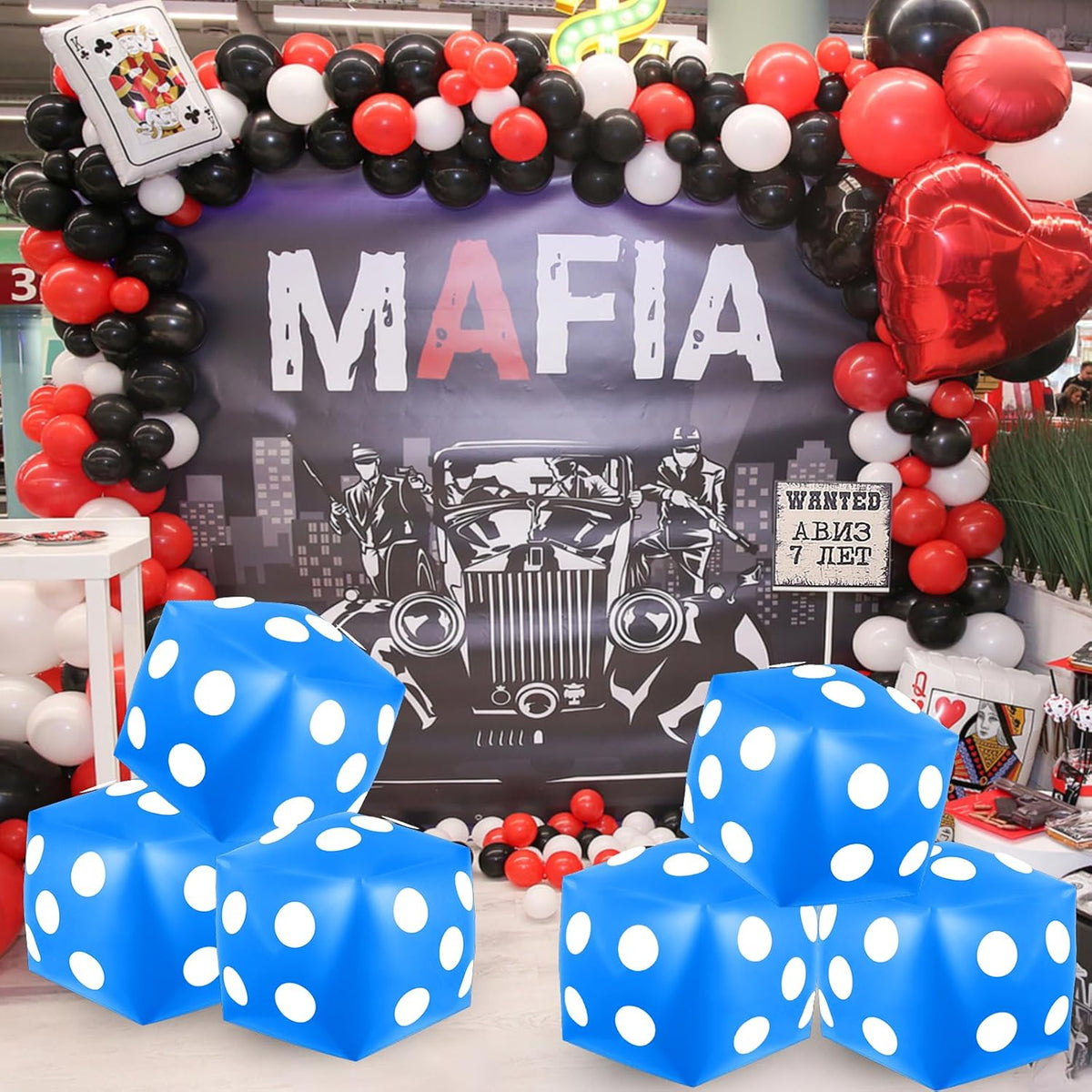 Mototo 4 pack jumbo inflatable dice in red, white, black and blue - view 25