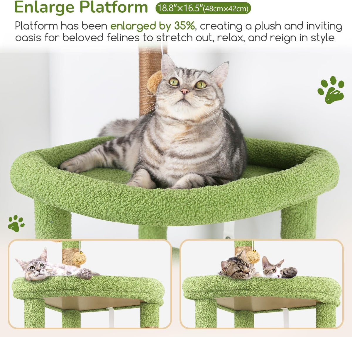 Globlazer 65in Sturdy Cat Tree Tower for Indoor Large Cats, S65 - 65inch / Green - image 2