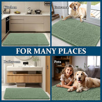 OLANLY Dog Door Mat for Muddy Paws 59x20, Absorbs Moisture and Dirt, Absorbent Non-Slip Washable Doormat, Quick Dry Chenille Mud Mat, Entry Indoor Entryway Carpet for Inside Floor, Olive Green