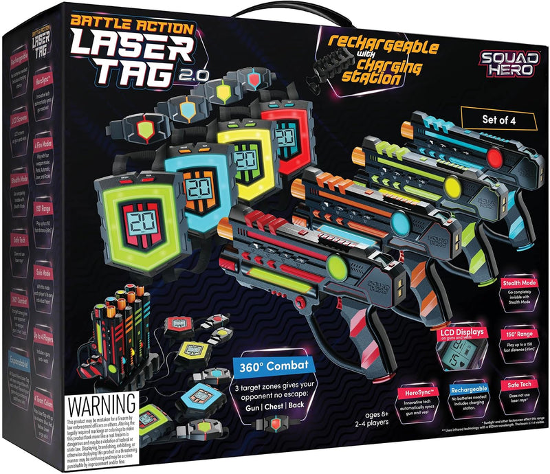 Squad Hero Rechargeable Laser Tag 360° Sensors + LCDs, Set of 4
