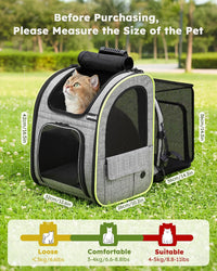 pecute Cat Backpack Expandable - Grey / 12.6"L x 10.2"W x 16.5"H / Mesh Window - image 2