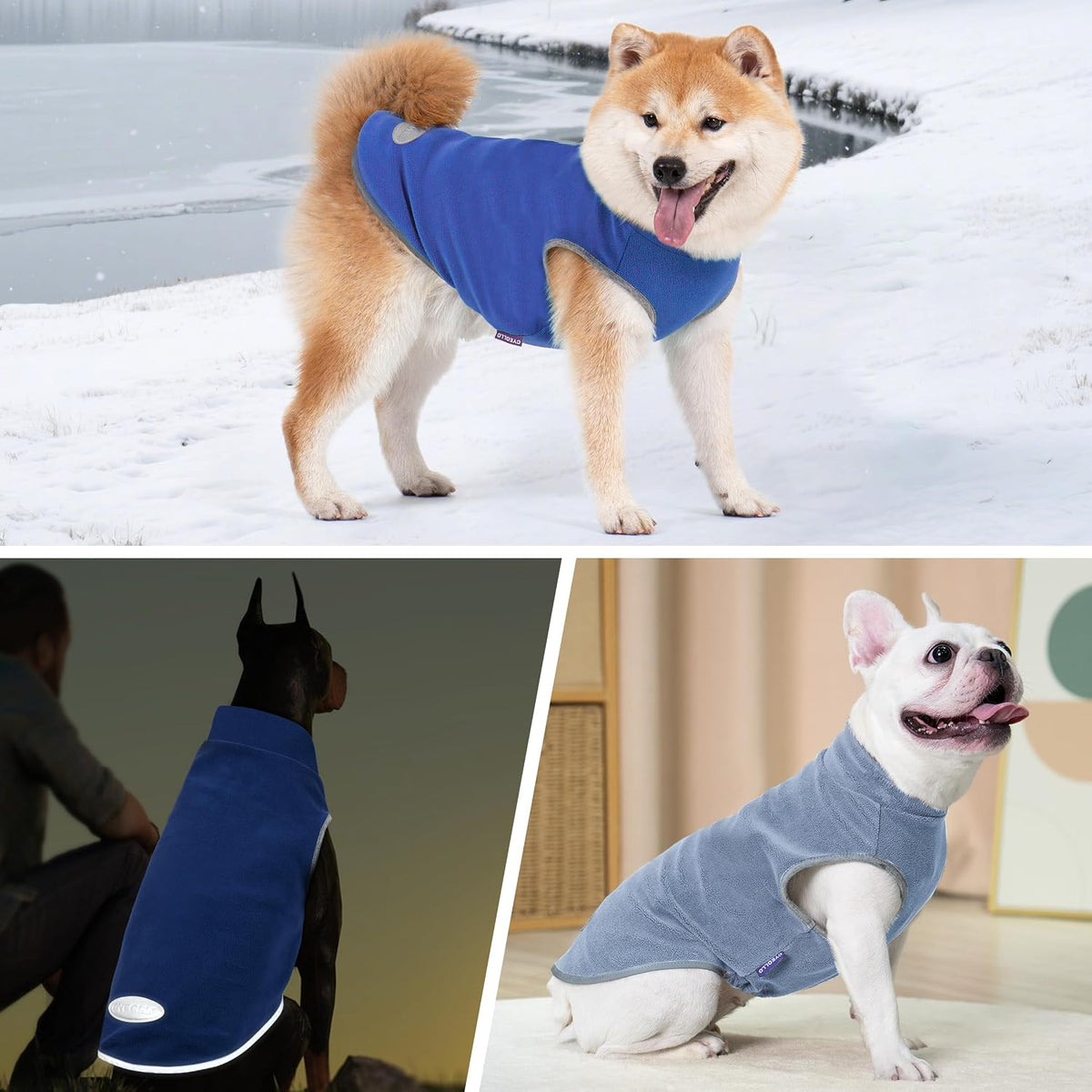 2 Pack Fleece Dog Sweater Pullover Lightweight Reflective Jacket – Essentials for Dogs - Blue & Mist Blue / Small - image 3